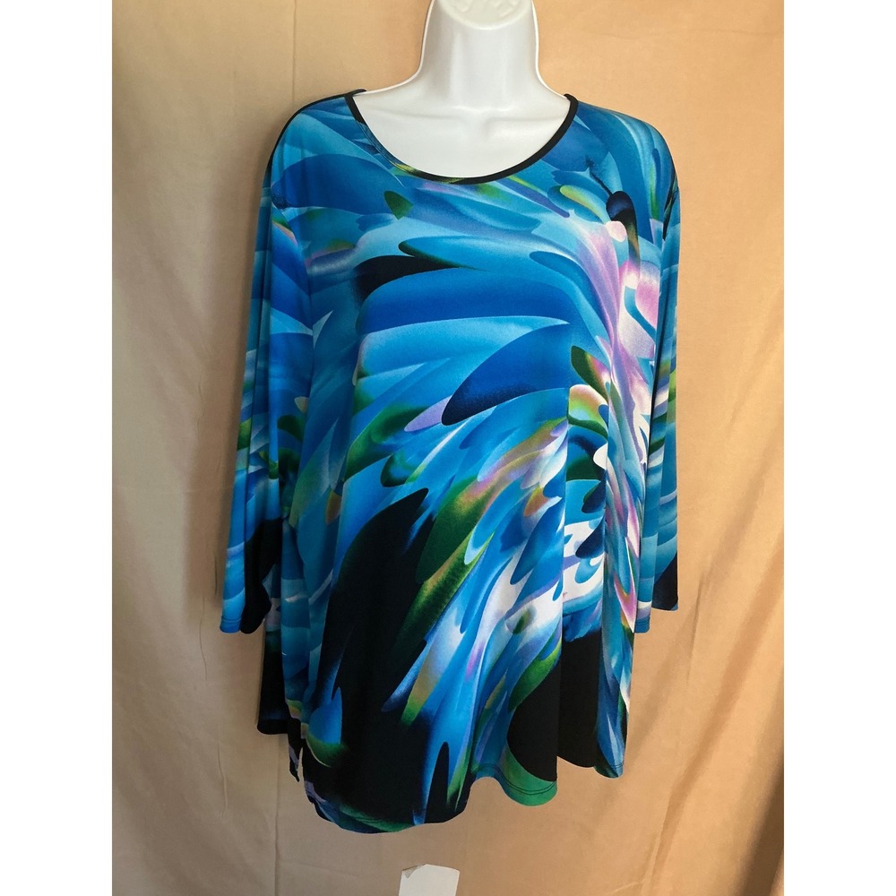 Allison Daley Plus Blouse Womens 3X Blue Excellent Abstract 3/4 Sleeve Top